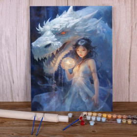 Kit de peinture par numero - La Gardienne à l'Orbe et le Dragon de Lumière