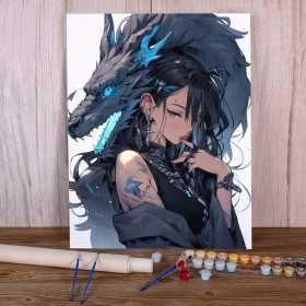 Kit de peinture par numero - La Gardienne du Dragon Sombre : Style Anime Mystique