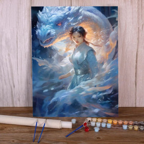 Kit de peinture par numero - La Danseuse et le Dragon des Glaces : Beauté Boréale