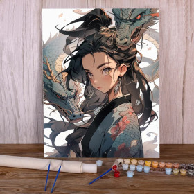 Kit de peinture par numero - La Gardienne au Kimono et son Dragon Sacré