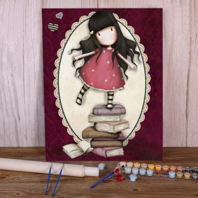 Kit de peinture par numero - Gorjuss : La Petite Liseuse sur sa Pile de Livres