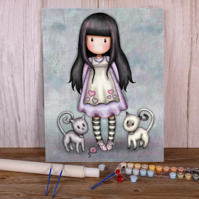 Kit de peinture par numero - Gorjuss : La Petite Amie des Chats et ses deux Chatons