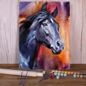 Kit de peinture par numero - Portrait de l'Étalon Noir et Éclats de Feu