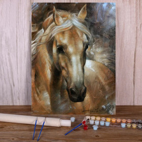 Kit de peinture par numero - Portrait de l'Étalon Palomino Doré