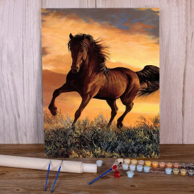 Kit de peinture par numero - Etalon Bai Galop Furieux Vivante