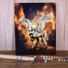 Kit de peinture par numero - Cheval Ailé Envol Enflammé Sublime