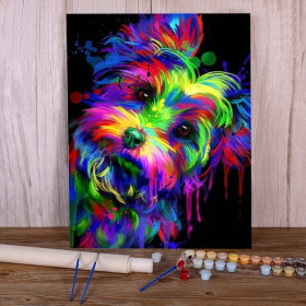 Kit de peinture par numero - Yorkshire Terrier Pop Art Néon