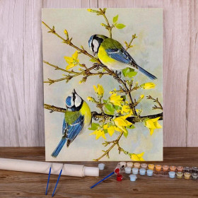 Kit de peinture par numero - Duo de Mésanges Bleues et Printemps Jaune
