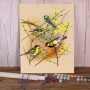 Kit de peinture par numero - Quatuor de Mésanges : Le Printemps en Fleurs Jaunes