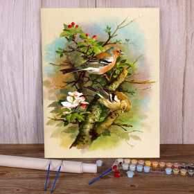 Kit de peinture par numero - Pinsons des Bois et Branche de Cerisier : Douceur du Jardin