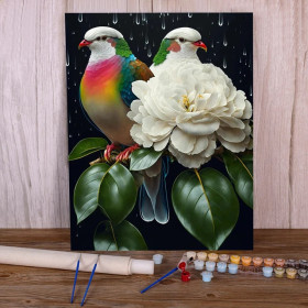 Kit de peinture par numero - Duo d'Oiseaux & Pivoine de Nacre
