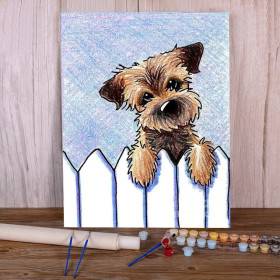 Kit de peinture par numero - Petit Chien Curieux derrière sa Barrière