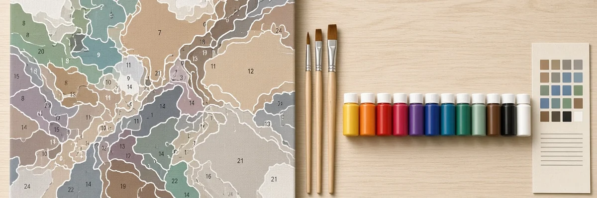 Contenu kit peinture par numéro : toile numérotée, pots, pinceaux