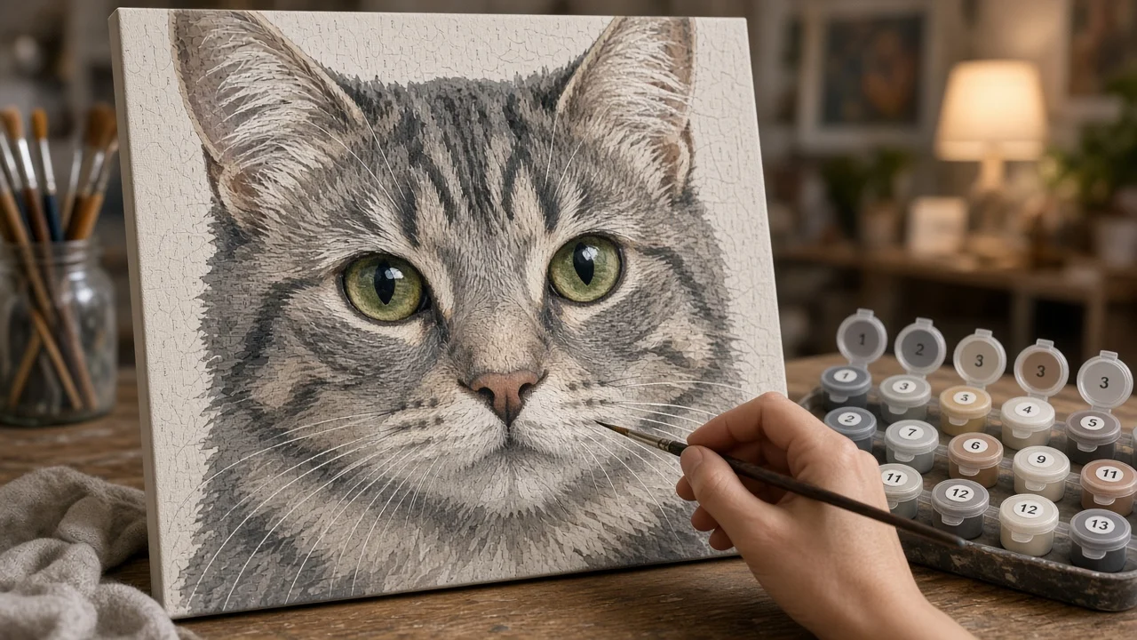 Peinture par numéro chats : peindre fourrure, yeux et contraste